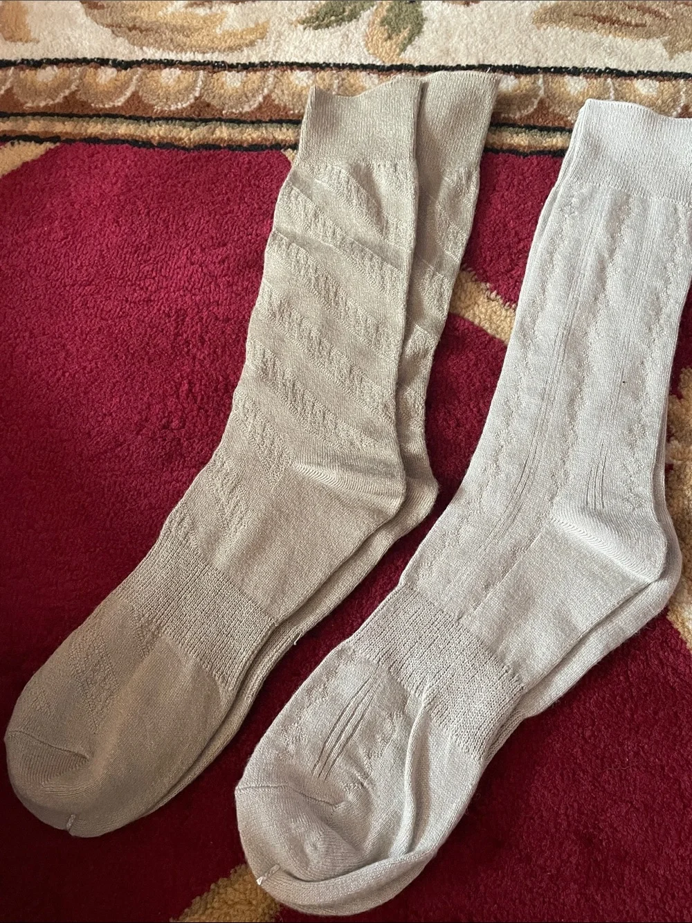 Men's Dress Crew Socks in Light Gray and Beige - Classic Neutral Pair